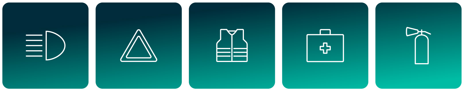 5 icons of important vehicle safety equipment